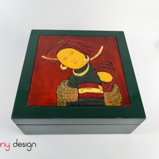 Square lacquer box attached with ethnic girl painting 25xH10 cm